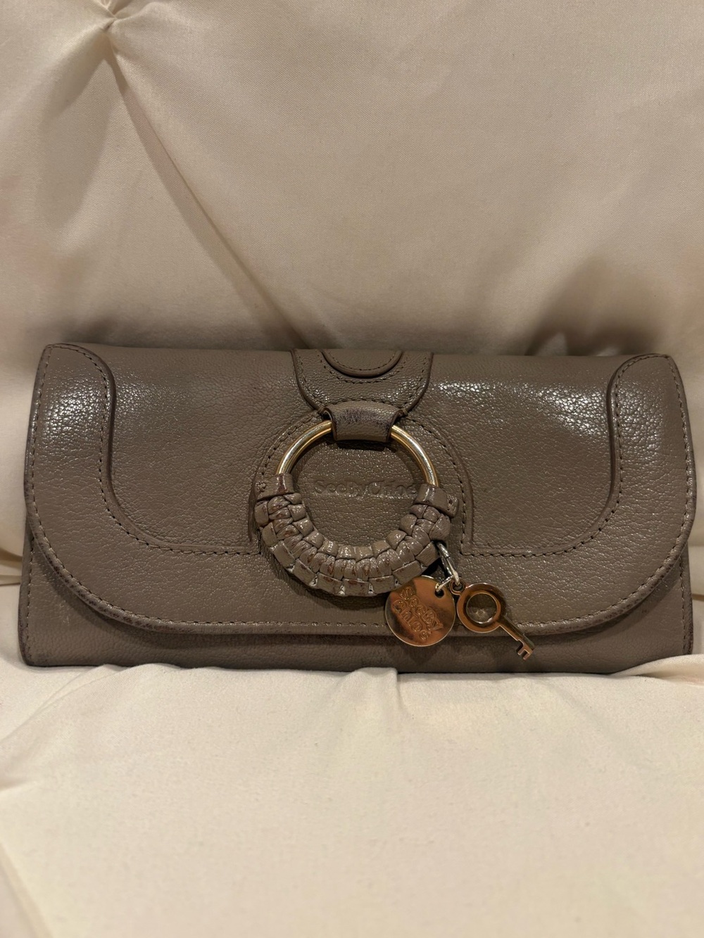 See by Chloé Hana Long Wallet Taupe Braided-Ring Leather with Charm